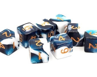 Vorpal - Dark Blue & White w/ Gold Old School 8-Piece D6 Dice Set