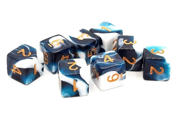 Vorpal - Dark Blue & White w/ Gold Old School 8-Piece D6 Dice Set