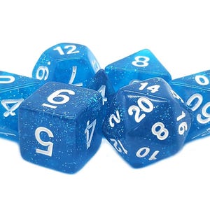 Sparkle Translucent Blue Old School 7 Piece Dnd Rpg Dice Set