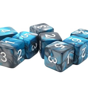 Vorpal - Silver & Teal - Old School 8-Piece D6 Dice Set
