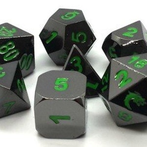Halfling Forged - Black Nickel W/ Green - Old School 7 Piece Dnd Rpg Metal Dice Set