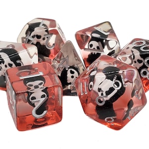 Infused - Demon - White Skull Black Robe - Halloween Spooky - Old School 7 Piece DnD RPG Dice Set