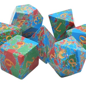 Gemstone - Turquoise - Blue, Red & Green - Old School 7 Piece DnD RPG Dice Set
