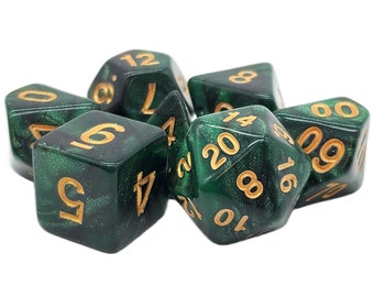 Galaxy - Green & Black w/ Gold Old School 7 Piece Dnd Rpg Dice Set