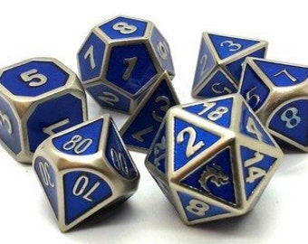 Elven Forged - Metallic Blue - Old School 7 Piece Dnd Rpg Metal Dice Set