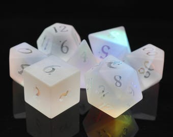 Frosted Dichroic Glass - Prismatic Dreams - Old School 7 Piece DnD RPG Dice Set