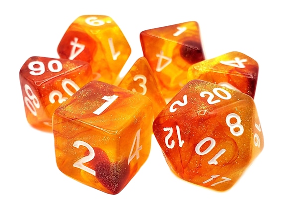 Galaxy - Exploding Sun - Yellow, Orange & Red Old School 7 Piece DnD RPG Dice Set
