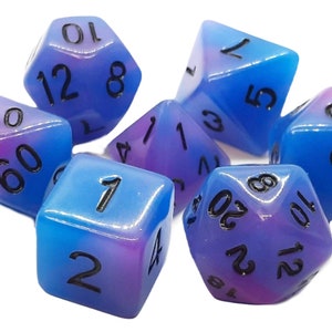 Glow Dice - Blue & Purple - Old School 7 Piece DnD RPG Dice Set