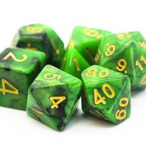 Vorpal - Green & Black W/ Gold Old School 7 Piece Dnd Rpg Dice Set