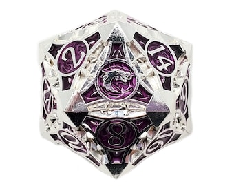 Gnome Forged - Silver w/ Purple - Old School 23mm D20 Metal Die