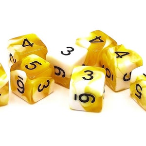 Vorpal - Yellow & White w/ Black Old School 8-Piece D6 Dice Set