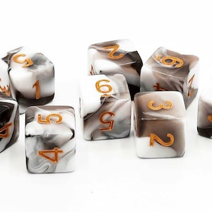 Vorpal - Black & White w/ Gold Old School 8-Piece D6 Dice Set