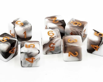 Vorpal - Black & White w/ Gold Old School 8-Piece D6 Dice Set