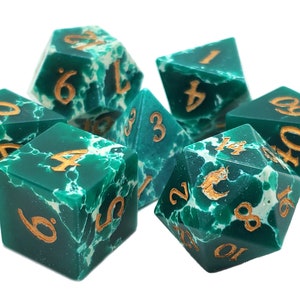 Gemstone - Turquoise - Green & White - Old School 7 Piece DnD RPG Dice Set