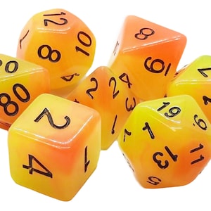 Glow Dice - Orange & Yellow - Old School 7 Piece DnD RPG Dice Set