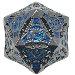 Gnome Forged - Black Nickel w/ Blue - Old School 23mm D20 Metal Die