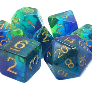 Gradients - Night Time Swim - Blue, Green, Purple w/ Gold - Old School 7 Piece DnD RPG Dice Set