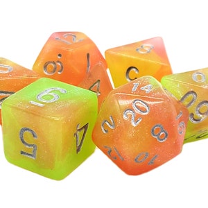 Galaxy - Sunburst Orange & Yellow w/ Silver 7 Piece Dnd Rpg Dice Set