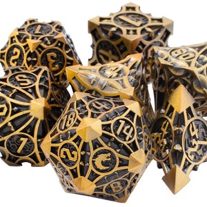 Gnome Forged - Ancient Gold Old School 7 Piece DnD RPG Metal Dice Set
