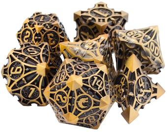 Gnome Forged - Ancient Gold Old School 7 Piece DnD RPG Metal Dice Set