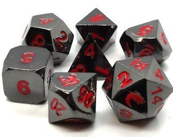 Halfling Forged - Black Nickel W/ Red - Old School 7 Piece Dnd Rpg Metal Dice Set
