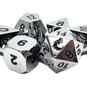 Halfling Forged - Shiny Silver - Old School 7 Piece Dnd Rpg Metal Dice Set
