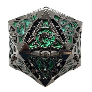 Gnome Forged - Black Nickel w/ Green - Old School 23mm D20 Metal Die