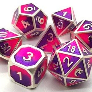 Dragon Forged - Platinum Purple & Pink Old School 7 Piece Dnd Rpg Metal Dice Set