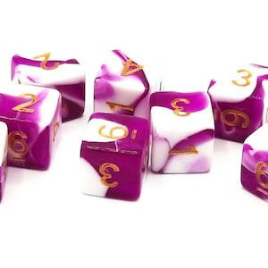 Vorpal - Purple & White w/ Gold Old School 8-Piece D6 Dice Set