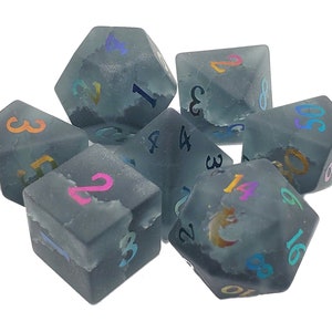 Frosted Blast Glass - Obsidian w/ Spectral - Old School 7 Piece DnD RPG Dice Set