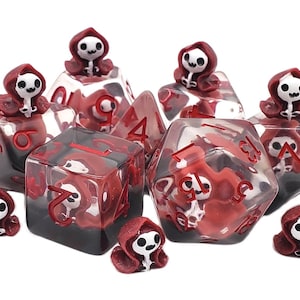 Infused - Ghost - Red - Halloween Spooky - Old School 7 Piece DnD RPG Dice Set