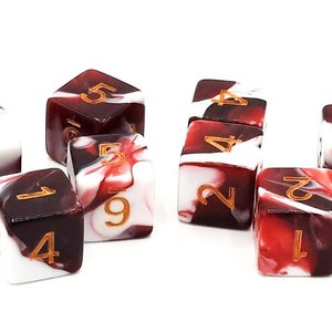 Vorpal - Blood Red & White w/ Gold Old School 8-Piece D6 Dice Set