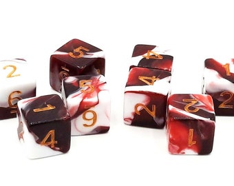 Vorpal - Blood Red & White w/ Gold Old School 8-Piece D6 Dice Set
