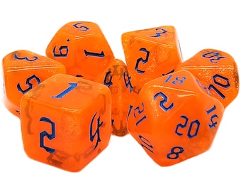 Galaxy - Orange Shimmer Old School 7 Piece DnD RPG Dice Set