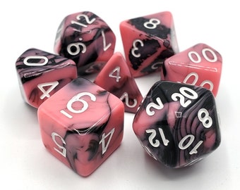 Vorpal - Pink & Black Old School 7 Piece DnD RPG Dice Set