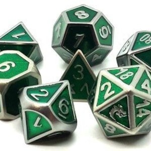 Elven Forged - Metallic Green Old School 7 Piece Dnd Rpg Metal Dice Set