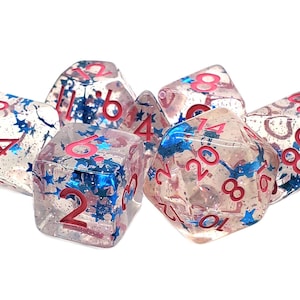 Infused - Blue Stars w/ Pink - Old School 7 Piece Dnd Rpg Dice Set