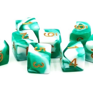 Vorpal - Cyan & White w/ Gold Old School 8-Piece D6 Dice Set