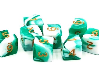 Vorpal - Cyan & White w/ Gold Old School 8-Piece D6 Dice Set