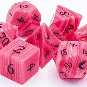 Gemstone - Striped Red Rose Agate Old School 7 Piece DnD RPG Dice Set