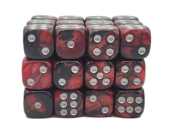 Vorpal - Blood Red & Black w/ Silver - 36ct 12mm D6 Dice Set Mini Size
