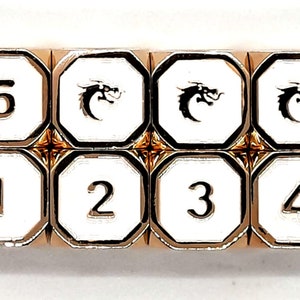 Elven Forged - White w/ Gold Dnd Rpg Metal Dice D6 Set w/ Old School Dragon Head Logo