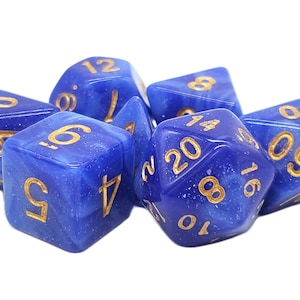 Galaxy - Blue & White w/ Gold 7 Piece Dnd Rpg Dice Set