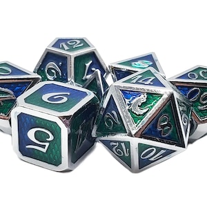 Dragon Scale - Blue & Green - Old School 7 Piece DnD RPG Metal Dice Set