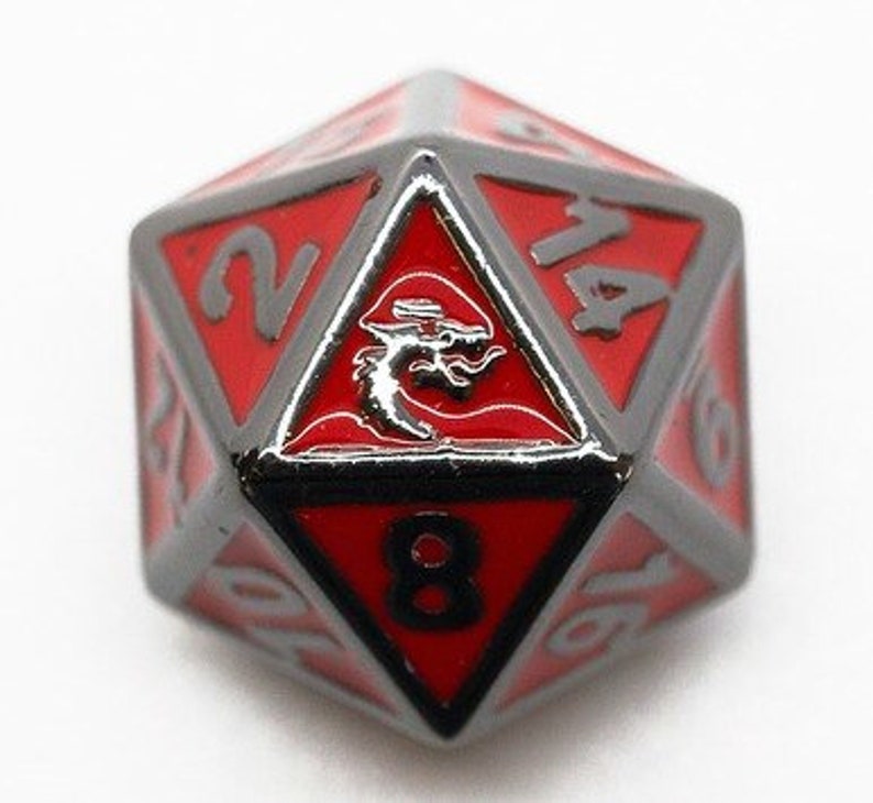 Old School Dnd Rpg Metal D20 Elven Forged Red W Black Nickel