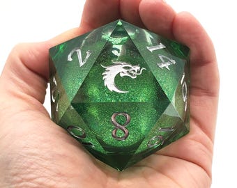 Emerald Fury - Green w/ Silver Sharp-Edged Liquid Infused 55mm D20