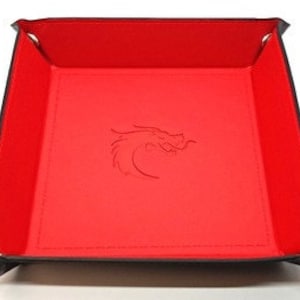 Red W/ Black Back Tray for Rpg Dice Rolling w/ Old School Dragon Head Logo - 8.5&quot; Square