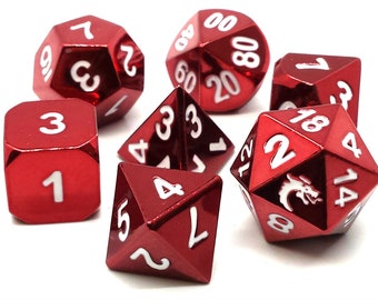 Halfling Forged - Electric Red - Old School 7 Piece Dnd Rpg Metal Dice Set