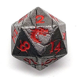 Orc Forged - Ancient Silver w/ Red - Old School Dnd Rpg Metal D20