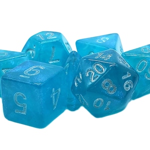 Galaxy - Arctic Shimmer Blue w/ Silver - Old School 7 Piece DnD RPG Dice Set